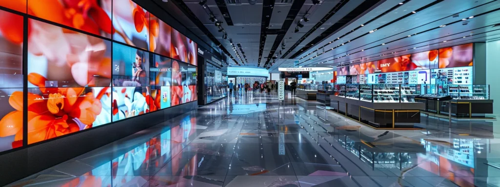 a vibrant, modern e-commerce environment showcases dynamic digital displays and interactive chatbots, highlighting the seamless integration of ai technology that personalizes customer experiences.