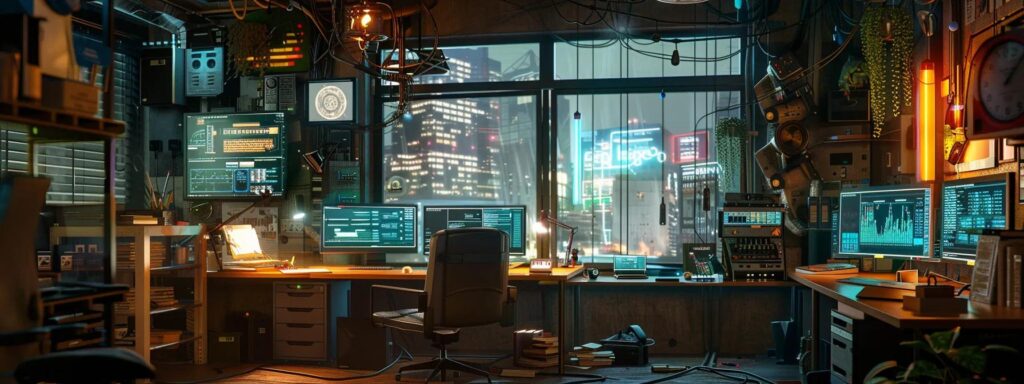 a vibrant, well-organized workspace showcasing an array of digital tools and techniques for effective link building, illuminated by soft, natural light streaming in through a large window.